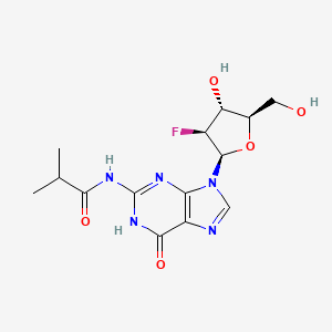 molecular formula C14H18FN5O5 B13909336 N-[9-[(2R,3S,4R,5R)-3-fluoro-4-hydroxy-5-(hydroxymethyl)oxolan-2-yl]-6-oxo-1H-purin-2-yl]-2-methylpropanamide 