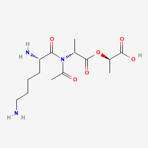 molecular formula C14H25N3O6 B13909360 (2R)-2-[(2R)-2-[acetyl-[(2S)-2,6-diaminohexanoyl]amino]propanoyl]oxypropanoic acid 