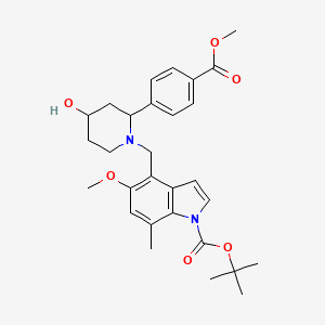 molecular formula C29H36N2O6 B13909737 Tert-butyl 4-[[4-hydroxy-2-(4-methoxycarbonylphenyl)piperidin-1-yl]methyl]-5-methoxy-7-methylindole-1-carboxylate 