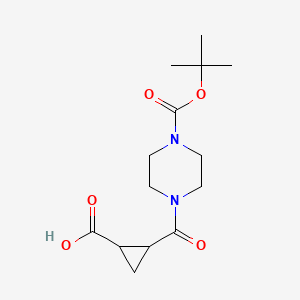 molecular formula C14H22N2O5 B1390985 2-{[4-(tert-ブトキシカルボニル)ピペラジノ]-カルボニル}シクロプロパンカルボン酸 CAS No. 1160474-45-2