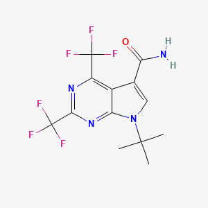 molecular formula C13H12F6N4O B1391020 7-(叔丁基)-2,4-双(三氟甲基)-7H-吡咯并[2,3-d]嘧啶-5-甲酰胺 CAS No. 1186404-55-6