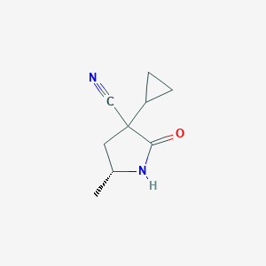 molecular formula C9H12N2O B13910217 (5R)-3-Cyclopropyl-5-methyl-2-oxo-pyrrolidine-3-carbonitrile 