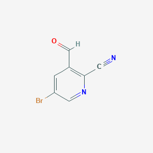 molecular formula C7H3BrN2O B13910288 5-Bromo-3-formylpicolinonitrile 