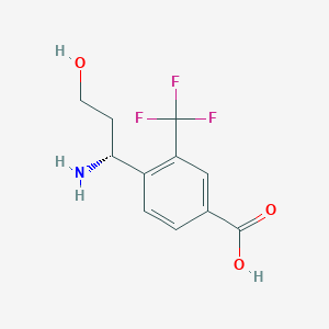 molecular formula C11H12F3NO3 B13910700 4-[(1R)-1-amino-3-hydroxypropyl]-3-(trifluoromethyl)benzoic acid 