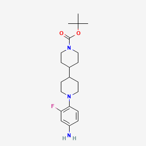 molecular formula C21H32FN3O2 B13910721 tert-Butyl 1'-(4-amino-2-fluorophenyl)-[4,4'-bipiperidine]-1-carboxylate 