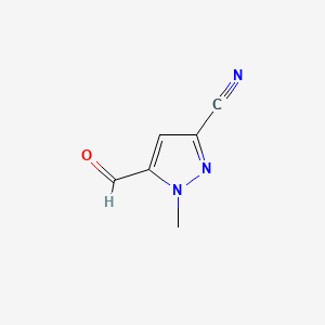 molecular formula C6H5N3O B13911780 5-Formyl-1-methyl-1H-pyrazole-3-carbonitrile 