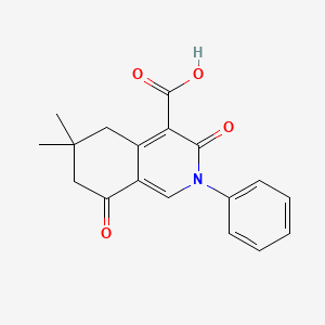 molecular formula C18H17NO4 B1391200 6,6-Dimethyl-3,8-dioxo-2-phenyl-2,3,5,6,7,8-hexahydroisoquinoline-4-carboxylic acid CAS No. 1019186-58-3