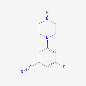 molecular formula C11H12FN3 B13912058 3-Fluoro-5-(piperazin-1-yl)benzonitrile 