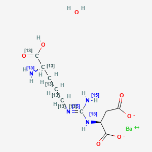 molecular formula C10H18BaN4O7 B13912187 (2S)-2-[[N'-[(4S)-4-(15N)azanyl-4-hydroxycarbonyl(1,2,3,4-13C4)butyl]carbamimidoyl](15N)amino]butanedioate;barium(2+);hydrate 