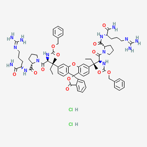 benzyl N-[(2S,3S)-1-[(2S)-2-[[(2S)-1-amino-5-(diaminomethylideneamino)-1-oxopentan-2-yl]carbamoyl]pyrrolidin-1-yl]-3-[6'-[(2S,3S)-1-[(2S)-2-[[(2S)-1-amino-5-(diaminomethylideneamino)-1-oxopentan-2-yl]carbamoyl]pyrrolidin-1-yl]-3-methyl-1-oxo-2-(phenylmethoxycarbonylamino)pentan-3-yl]-3-oxospiro[2-benzofuran-1,9'-xanthene]-3'-yl]-3-methyl-1-oxopentan-2-yl]carbamate;dihydrochloride