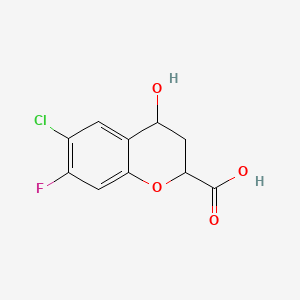 molecular formula C10H8ClFO4 B13913470 6-Chloro-7-fluoro-4-hydroxychromane-2-carboxylic acid 