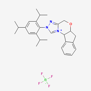 molecular formula C27H34BF4N3O B13913487 (5aR,10bS)-2-(2,4,6-Triisopropylphenyl)-5a,10b-dihydro-4H,6H-indeno[2,1-b][1,2,4]triazolo[4,3-d][1,4]oxazin-2-ium tetrafluoroborate 