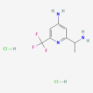 molecular formula C8H12Cl2F3N3 B13913513 2-(1-Aminoethyl)-6-(trifluoromethyl)pyridin-4-amine;dihydrochloride 