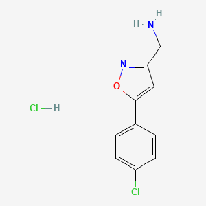 molecular formula C10H10Cl2N2O B1391367 {[5-(4-Chlorophenyl)isoxazol-3-yl]methyl}amine hydrochloride CAS No. 1323699-63-3