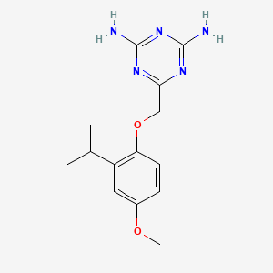 molecular formula C14H19N5O2 B13913784 6-((2-Isopropyl-4-methoxyphenoxy)methyl)-1,3,5-triazine-2,4-diamine 