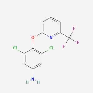 molecular formula C12H7Cl2F3N2O B1391456 3,5-Dichloro-4-{[6-(trifluoromethyl)pyridin-2-yl]oxy}aniline CAS No. 1211176-71-4