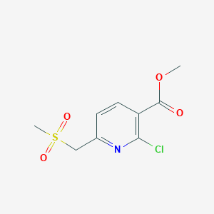 molecular formula C9H10ClNO4S B13914587 Methyl 2-chloro-6-((methylsulfonyl)methyl)nicotinate 