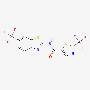 molecular formula C13H5F6N3OS2 B13915580 2-(trifluoromethyl)-N-[6-(trifluoromethyl)-1,3-benzothiazol-2-yl]-1,3-thiazole-5-carboxamide 