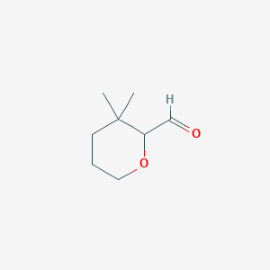 molecular formula C8H14O2 B13915676 3,3-Dimethyltetrahydro-2H-pyran-2-carbaldehyde 