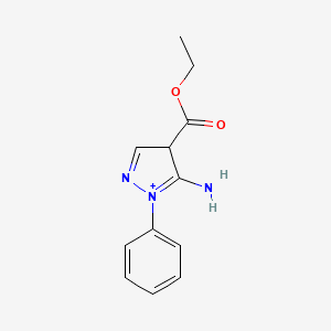 molecular formula C12H14N3O2+ B13915937 ethyl 5-amino-1-phenyl-4H-pyrazol-1-ium-4-carboxylate 