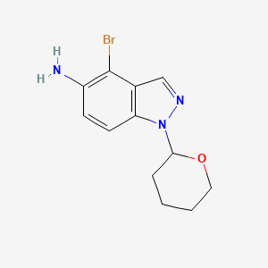 molecular formula C12H14BrN3O B13916007 4-Bromo-1-(tetrahydro-2H-pyran-2-YL)-1H-indazol-5-amine 