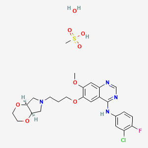 6-[3-[(4aS,7aR)-2,3,4a,5,7,7a-hexahydro-[1,4]dioxino[2,3-c]pyrrol-6-yl]propoxy]-N-(3-chloro-4-fluorophenyl)-7-methoxyquinazolin-4-amine;methanesulfonic acid;hydrate