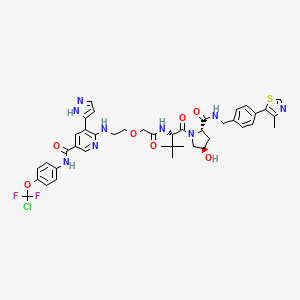 molecular formula C42H46ClF2N9O7S B13916693 N-[4-[chloro(difluoro)methoxy]phenyl]-6-[2-[2-[[(2S)-1-[(2S,4R)-4-hydroxy-2-[[4-(4-methyl-1,3-thiazol-5-yl)phenyl]methylcarbamoyl]pyrrolidin-1-yl]-3,3-dimethyl-1-oxobutan-2-yl]amino]-2-oxoethoxy]ethylamino]-5-(1H-pyrazol-5-yl)pyridine-3-carboxamide 