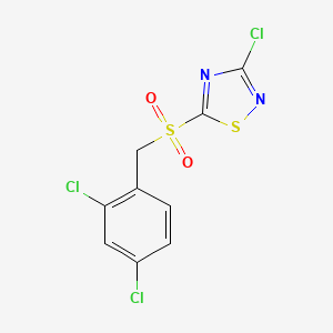 molecular formula C9H5Cl3N2O2S2 B13917970 3-Chloro-5-(2,4-dichlorobenzylsulfonyl)-1,2,4-thiadiazole 