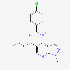 molecular formula C17H17ClN4O2 B1391800 ethyl 4-{[(4-chlorophenyl)methyl]amino}-1-methyl-1H-pyrazolo[3,4-b]pyridine-5-carboxylate CAS No. 1221715-35-0