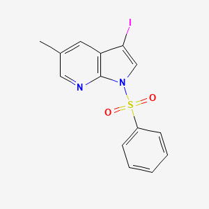 molecular formula C14H11IN2O2S B1391839 3-碘-5-甲基-1-(苯磺酰基)-1H-吡咯并[2,3-b]吡啶 CAS No. 1228666-07-6