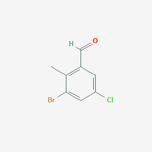 molecular formula C8H6BrClO B13919318 3-Bromo-5-chloro-2-methylbenzaldehyde 