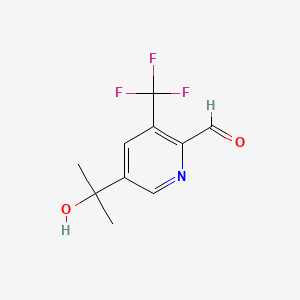 molecular formula C10H10F3NO2 B13919672 5-(2-Hydroxypropan-2-yl)-3-(trifluoromethyl)picolinaldehyde 