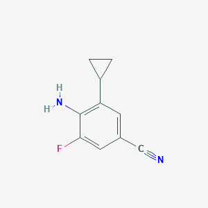 molecular formula C10H9FN2 B13921756 4-Amino-3-cyclopropyl-5-fluorobenzonitrile 