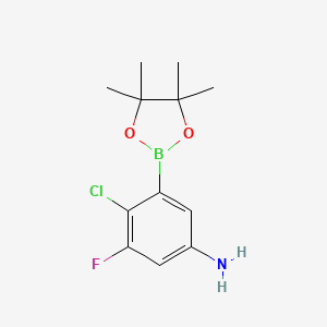 molecular formula C12H16BClFNO2 B13922025 4-Chloro-3-fluoro-5-(4,4,5,5-tetramethyl-1,3,2-dioxaborolan-2-yl)aniline 