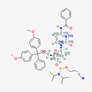 N-[1-[(2R,4S,5R)-5-[[bis(4-methoxyphenyl)-phenylmethoxy](113C)methyl]-4-[2-cyanoethoxy-[di(propan-2-yl)amino]phosphanyl]oxy(2,3,4,5-13C4)oxolan-2-yl]-2-oxo(2,4,5,6-13C4,1,3-15N2)pyrimidin-4-yl]benzamide