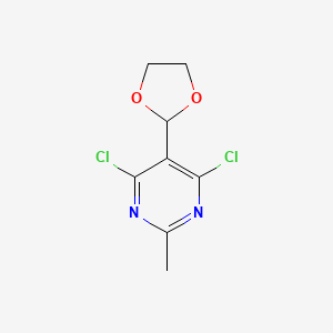 molecular formula C8H8Cl2N2O2 B13922742 4,6-Dichloro-5-(1,3-dioxolan-2-yl)-2-methylpyrimidine 