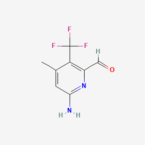 molecular formula C8H7F3N2O B13922763 6-Amino-4-methyl-3-(trifluoromethyl)picolinaldehyde 