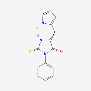 molecular formula C15H13N3OS B1392361 (5E)-2-巯基-5-[(1-甲基-1H-吡咯-2-基)-亚甲基]-3-苯基-3,5-二氢-4H-咪唑-4-酮 CAS No. 893345-42-1
