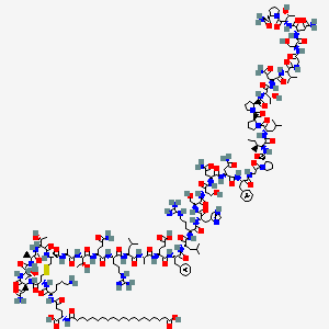 20-[[(1S)-4-[[(2S)-6-amino-1-[[(4R,7S,10S,13S,16S,19R)-4-[[(2S)-1-[[(2S,3R)-1-[[(2S)-5-amino-1-[[(2S)-1-[[(2S)-1-[[(2S)-1-[[(2S)-1-[[(2S)-1-[[(2S)-1-[[(2S)-1-[[(2S)-1-[[(2S)-1-[[(2S)-1-[[(2S)-4-amino-1-[[(2R)-4-amino-1-[[(2S)-1-[[2-[(2S)-2-[[(2S,3S)-1-[[(2S)-1-[(2S)-2-[(2S)-2-[[(2S,3R)-1-[[(2S)-4-amino-1-[[(2S)-1-[[2-[[(2S)-1-[[(2S)-4-amino-1-[[(2S,3R)-1-[(2S)-2-carbamoylpyrrolidin-1-yl]-3-hydroxy-1-oxobutan-2-yl]amino]-1,4-dioxobutan-2-yl]amino]-3-hydroxy-1-oxopropan-2-yl]amino]-2-oxoethyl]amino]-3-methyl-1-oxobutan-2-yl]amino]-1,4-dioxobutan-2-yl]amino]-3-hydroxy-1-oxobutan-2-yl]carbamoyl]pyrrolidine-1-carbonyl]pyrrolidin-1-yl]-4-methyl-1-oxopentan-2-yl]amino]-3-methyl-1-oxopentan-2-yl]carbamoyl]pyrrolidin-1-yl]-2-oxoethyl]amino]-1-oxo-3-phenylpropan-2-yl]amino]-1,4-dioxobutan-2-yl]amino]-1,4-dioxobutan-2-yl]amino]-3-hydroxy-1-oxopropan-2-yl]amino]-3-hydroxy-1-oxopropan-2-yl]amino]-3-(1H-imidazol-4-yl)-1-oxopropan-2-yl]amino]-5-carbamimidamido-1-oxopentan-2-yl]amino]-4-methyl-1-oxopentan-2-yl]amino]-1-oxo-3-phenylpropan-2-yl]amino]-4-carboxy-1-oxobutan-2-yl]amino]-1-oxopropan-2-yl]amino]-4-methyl-1-oxopentan-2-yl]amino]-5-carbamimidamido-1-oxopentan-2-yl]amino]-1,5-dioxopentan-2-yl]amino]-3-hydroxy-1-oxobutan-2-yl]amino]-1-oxopropan-2-yl]carbamoyl]-16-(2-amino-2-oxoethyl)-7,13-bis[(1R)-1-hydroxyethyl]-10-methyl-6,9,12,15,18-pentaoxo-1,2-dithia-5,8,11,14,17-pentazacycloicos-19-yl]amino]-1-oxohexan-2-yl]amino]-1-carboxy-4-oxobutyl]amino]-20-oxoicosanoic acid