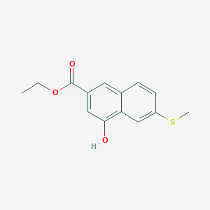 molecular formula C14H14O3S B13924363 4-Hydroxy-6-(methylthio)-2-naphthalenecarboxylic acid ethyl ester 