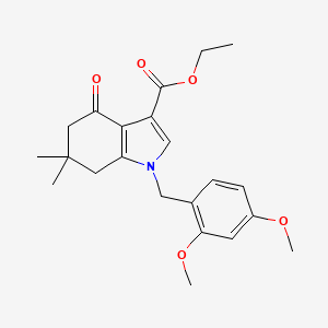 molecular formula C22H27NO5 B1392446 Ethyl 1-(2,4-dimethoxybenzyl)-6,6-dimethyl-4-oxo-4,5,6,7-tetrahydro-1H-indole-3-carboxylate CAS No. 1242937-87-6