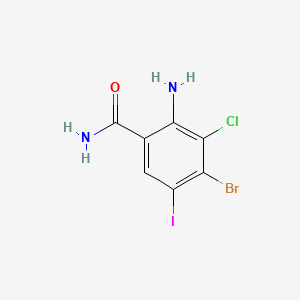 molecular formula C7H5BrClIN2O B13924911 2-Amino-4-bromo-3-chloro-5-iodobenzamide 