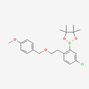 molecular formula C22H28BClO4 B13925030 2-[5-Chloro-2-[2-[(4-methoxyphenyl)methoxy]ethyl]phenyl]-4,4,5,5-tetramethyl-1,3,2-dioxaborolane 