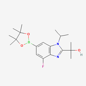 molecular formula C19H28BFN2O3 B13925241 2-(4-Fluoro-1-isopropyl-6-(4,4,5,5-tetramethyl-1,3,2-dioxaborolan-2-yl)-1H-benzo[d]imidazol-2-yl)propan-2-ol 