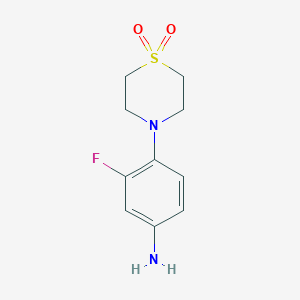 molecular formula C10H13FN2O2S B13925453 4-(4-Amino-2-fluorophenyl)thiomorpholine 1,1-dioxide 