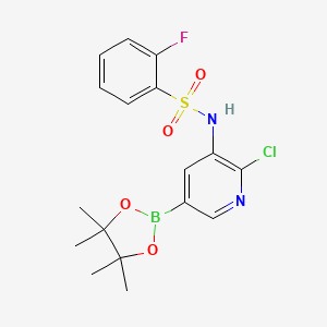 molecular formula C17H19BClFN2O4S B13925457 N-[2-chloro-5-(4,4,5,5-tetramethyl-1,3,2-dioxaborolan-2-yl)pyridin-3-yl]-2-fluorobenzenesulfonamide 