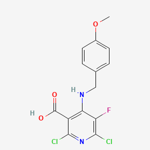 molecular formula C14H11Cl2FN2O3 B13925901 2,6-Dichloro-5-fluoro-4-((4-methoxybenzyl)amino)nicotinic acid 