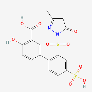 molecular formula C17H14N2O9S2 B1392601 4-羟基-2'-[(3-甲基-5-氧代-4,5-二氢-1H-吡唑-1-基)磺酰基]-4'-磺基联苯-3-羧酸 CAS No. 352022-94-7