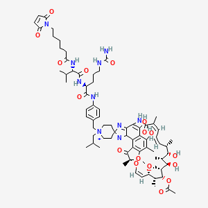 molecular formula C74H101N10O17+ B13926360 [(7S,9Z,11S,12R,13S,14R,15R,16R,17S,18S,19Z,21Z)-1'-[[4-[[(2S)-5-(carbamoylamino)-2-[[(2S)-2-[6-(2,5-dioxopyrrol-1-yl)hexanoylamino]-3-methylbutanoyl]amino]pentanoyl]amino]phenyl]methyl]-2,15,17,32-tetrahydroxy-11-methoxy-3,7,12,14,16,18,22-heptamethyl-1'-(2-methylpropyl)-6,23-dioxospiro[8,33-dioxa-24,27,29-triazapentacyclo[23.6.1.14,7.05,31.026,30]tritriaconta-1(31),2,4,9,19,21,25(32),26,29-nonaene-28,4'-piperidin-1-ium]-13-yl] acetate 