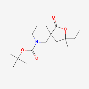 molecular formula C16H27NO4 B13926369 2-Oxa-7-azaspiro[4.5]decane-7-carboxylic acid, 3-ethyl-3-methyl-1-oxo-, 1,1-dimethylethyl ester 